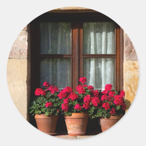 Window flower pots in village classic round sticker