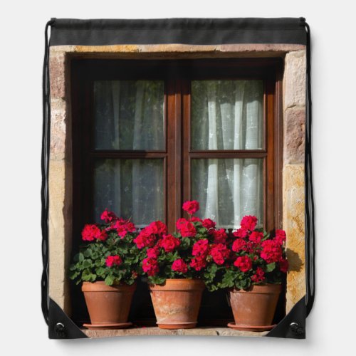 Window flower pots in village drawstring bag