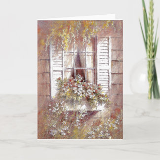 Window, flowers, and shutters  Springtime beauty Card