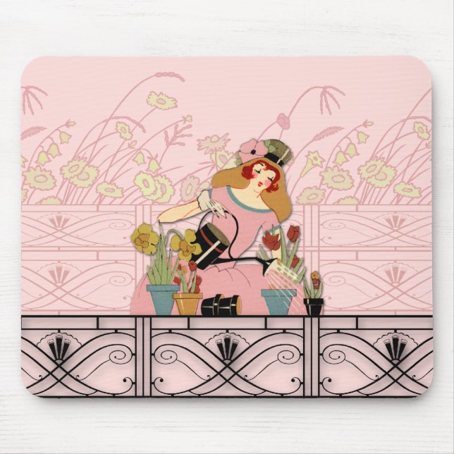 WINDOW GARDEN, ART DECO LADY: PEACHY PINK MOUSE PAD (Front)