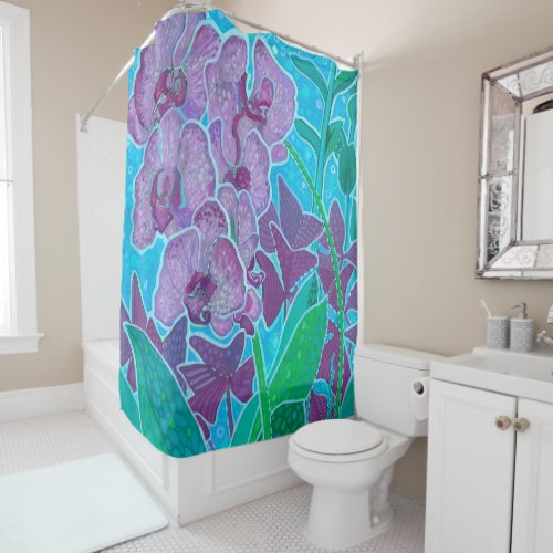 Window Garden Orchid Flowers Floral Art Painting Shower Curtain