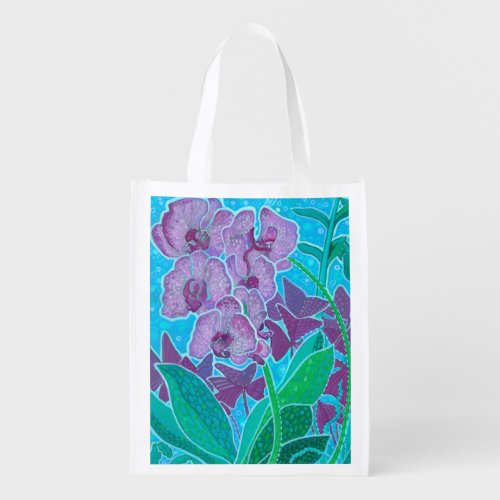 Window Garden Orchid Flowers Floral Botanical Art  Grocery Bag