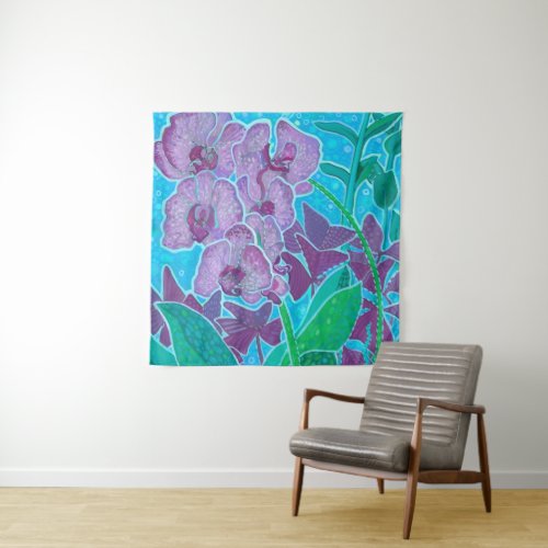 Window Garden Orchid Flowers Floral Botanical Art Tapestry