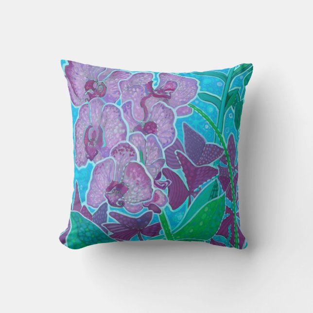 Window Garden Orchid Flowers Floral Botanical Art Throw Pillow (Front)