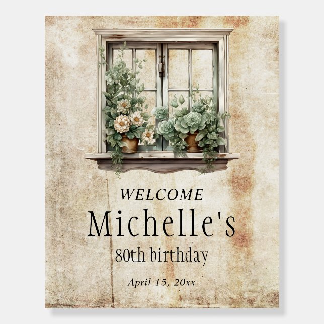 Window Garden Succulents Rustic 80th Birthday Foam Board (Front)