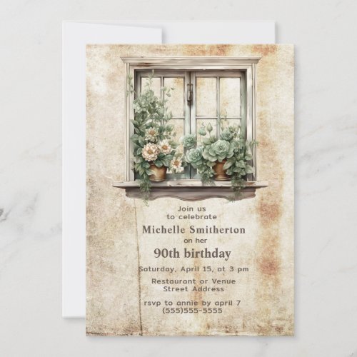 Window Garden Succulents Rustic 90th Birthday Invitation