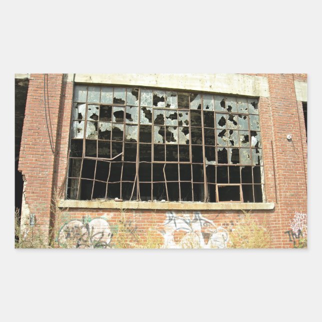 Window In Brick House with Broken Glass Rectangular Sticker (Front)