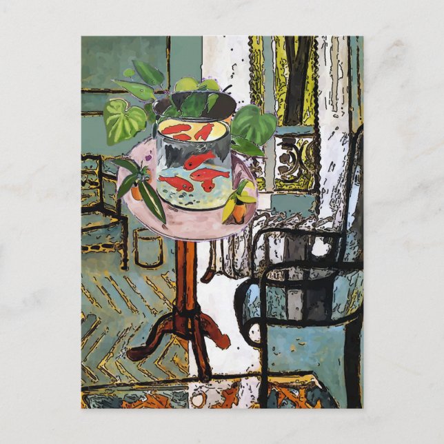 Window in Green with Gold Fish, Postcard (Front)