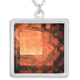 Window Light Modern Geometric Squares Abstract Art Silver Plated Necklace