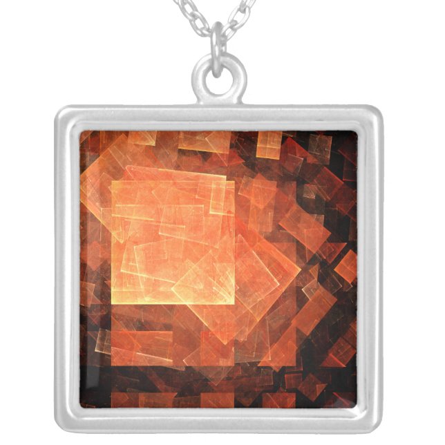 Window Light Modern Geometric Squares Abstract Art Silver Plated Necklace (Front)