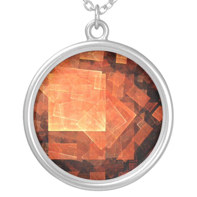 Window Light Modern Geometric Squares Abstract Art Silver Plated Necklace (Front)