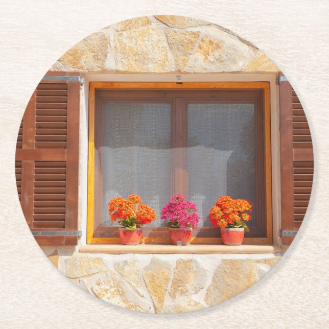 Window of a spanish Finca Round Paper Coaster (Front)