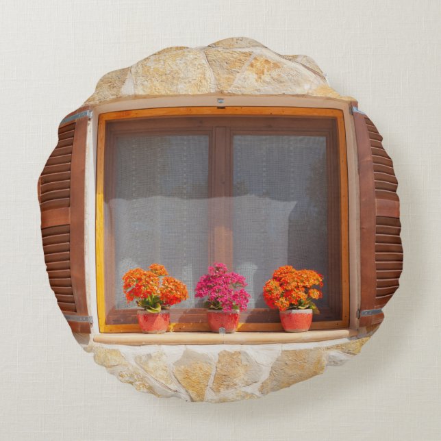 Window of a spanish Finca Round Pillow (Back)