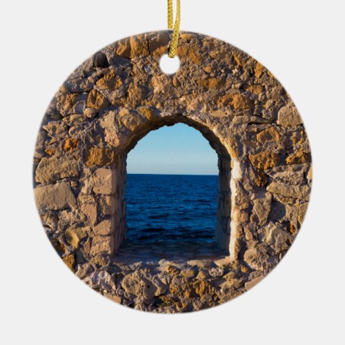 Window on a Stone Wall to the Aegean Sea Ceramic Ornament