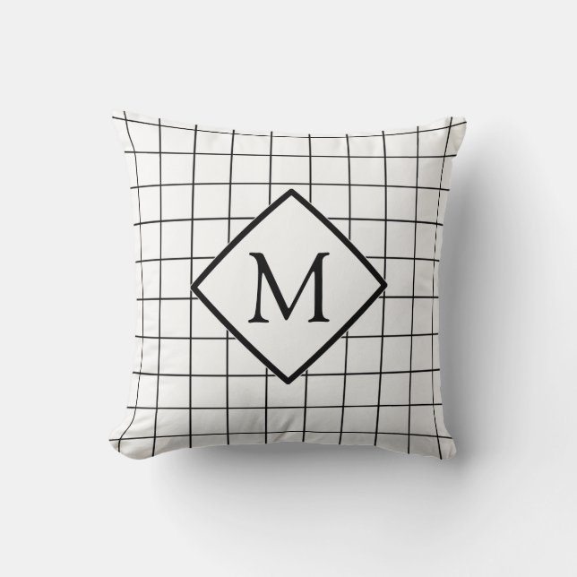 Window Pane Check Pattern Monogram Pillow (Front)