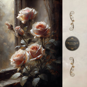 Window Roses in Blush Decoupage Tissue Paper