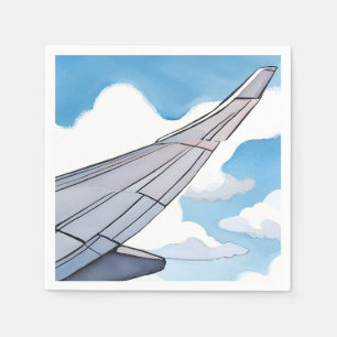 Window Seat Airplane Wing Sky Watercolor Travel Napkins