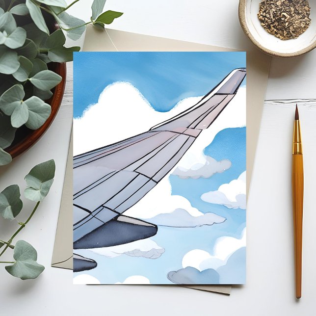 Window Seat | Airplane Wing Sky Watercolor Travel Postcard (Creator Uploaded)