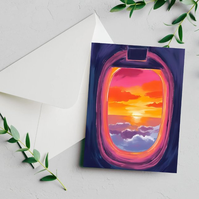 Window Seat Sunset Airplane Travel Painting Card (Creator Uploaded)