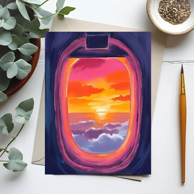 Window Seat Sunset Airplane Travel Painting Postcard (Creator Uploaded)