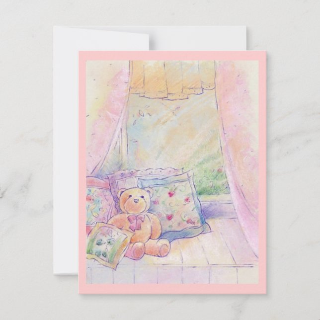 Window Seat Teddy Bear Pretty Pink Invitations (Front)