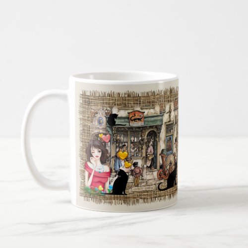 Window shopping flameless candle coffee mug