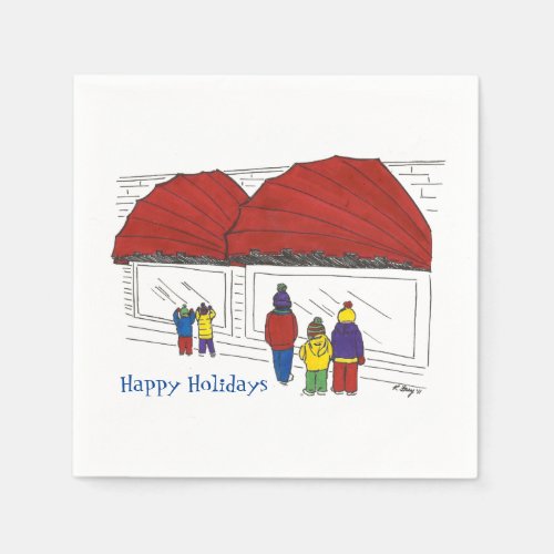 Window Shopping NYC Christmas Holiday Festive Napkins