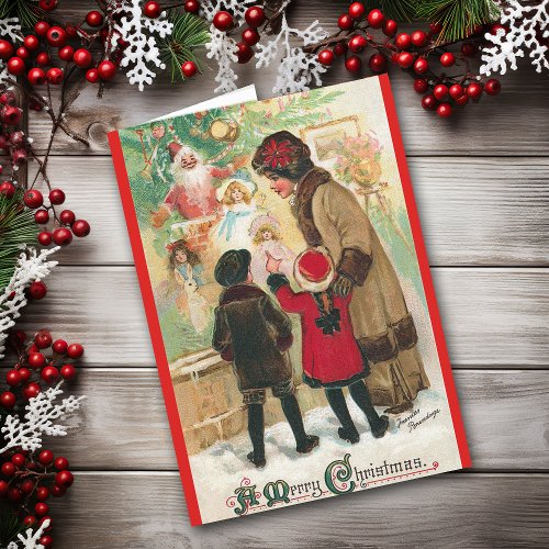 Window Shopping with Mother Vintage Christmas Card