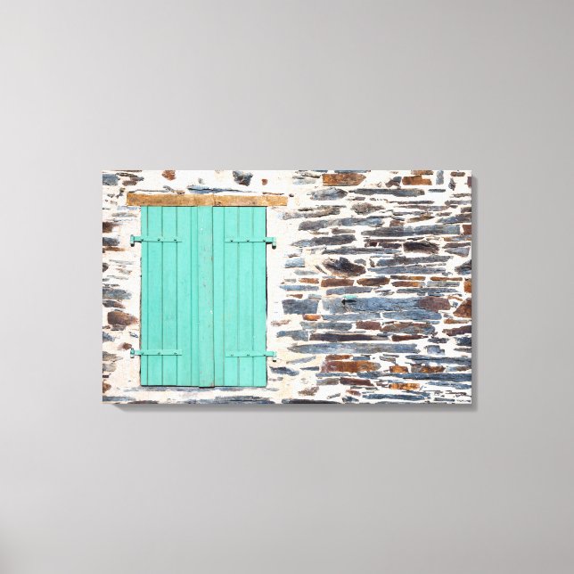 Window Shutters on a Rustic Rock Wall Canvas Print (Front)