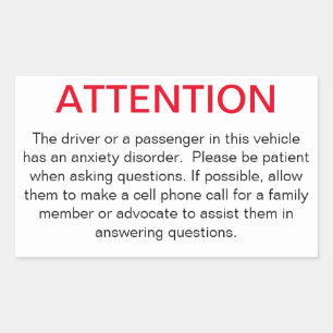 Window sticker to advise police of anxiety