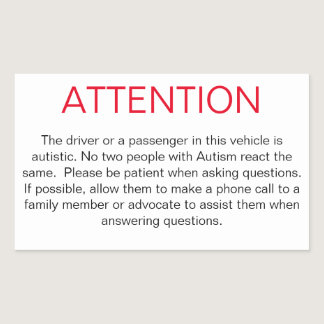 Window sticker to advise police of Autism