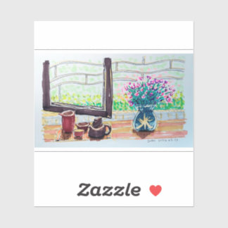 Window Tea and Flowers Sticker