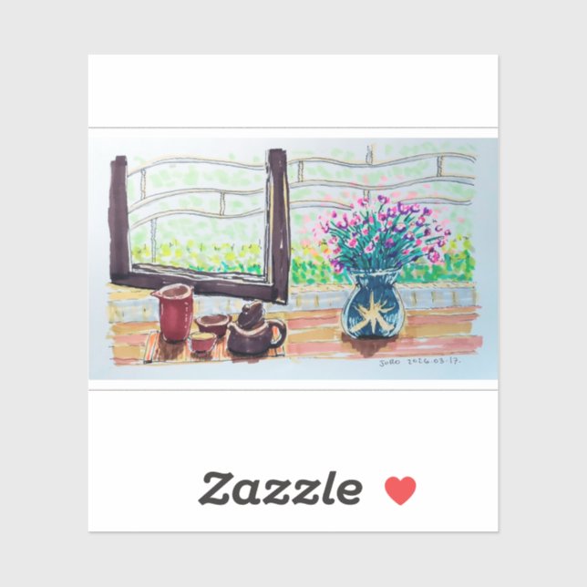 Window Tea and Flowers Sticker (Sheet)