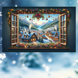 Window to a Winter Christmas Village 4 ft Banner