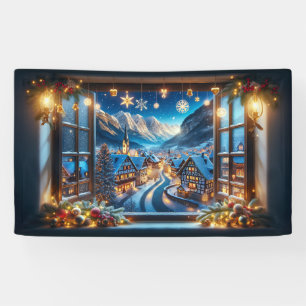 Window to a Winter Christmas Village 5 ft Banner