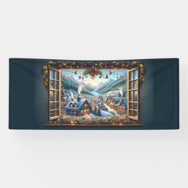 Window to a Winter Christmas Village 6 ft Banner (Horizontal)