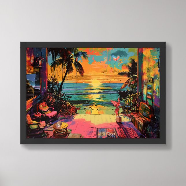 Window to Paradise – Beachside Pop Art  Framed Art (Framed Front)