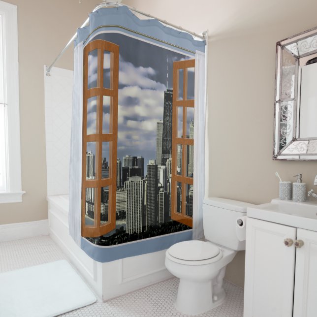 Window View Chicago Skyline Shower Curtain (In Situ)
