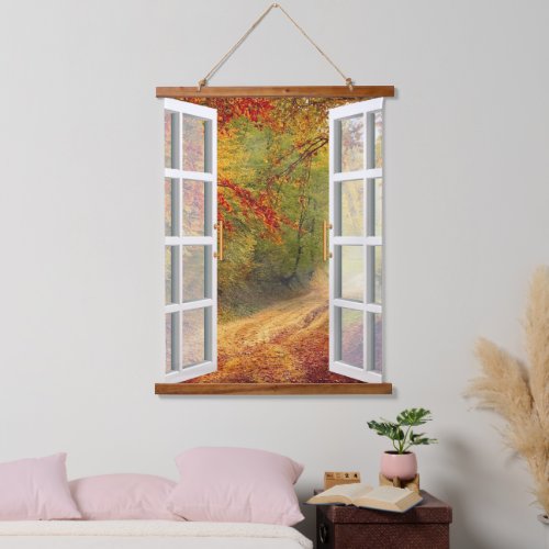 Window view fall hanging tapestry