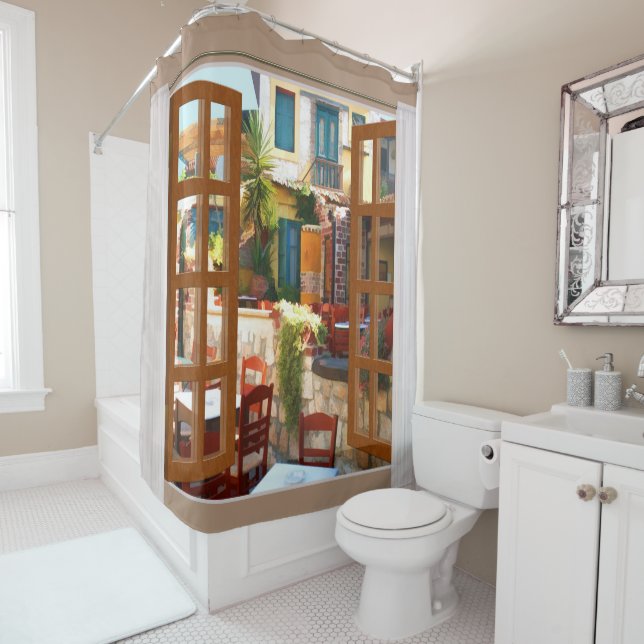 Window View Mediterranean Outdoor Cafe Shower Curtain (In Situ)