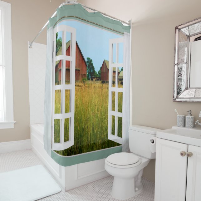 Window View of Barns in the Pasture Shower Curtain (In Situ)