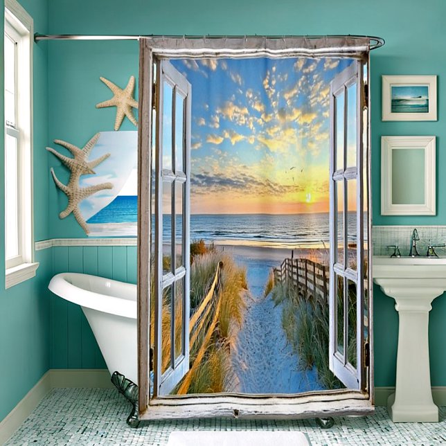 Window view of beach shower curtain (Creator Uploaded)