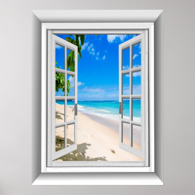 Window View Realistic 3D Sandy Beach Scene  Poster (Front)
