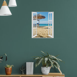 Window View Sun Sea Tropical Beach Poster