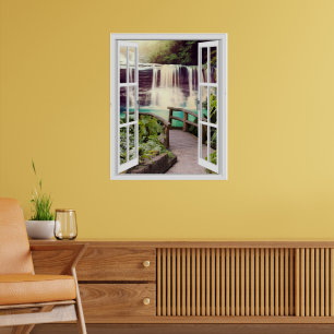 Window View Waterfall Water Garden Poster