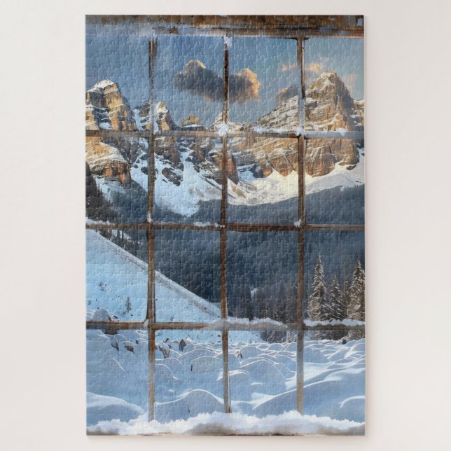 Window View Winter in Mountains Jigsaw Puzzle (Vertical)