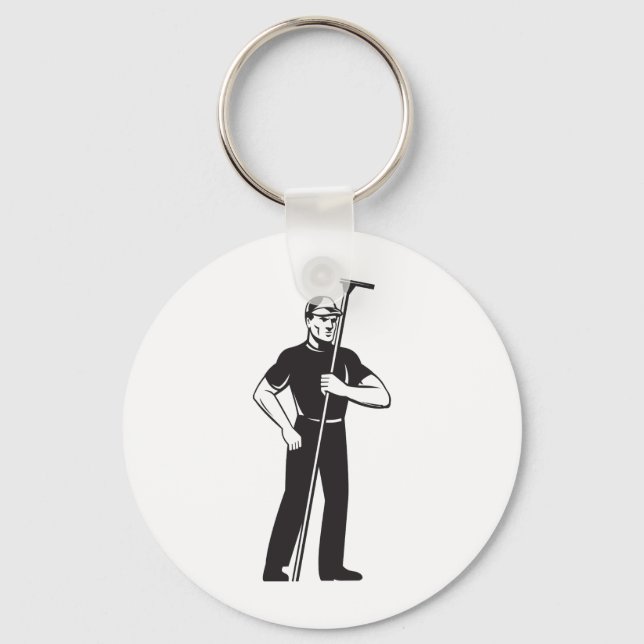 window washer worker cleaning washing retro keychain (Front)