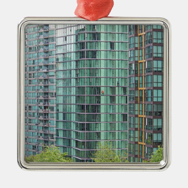 Window washers on downtown high rise building metal ornament (Front)