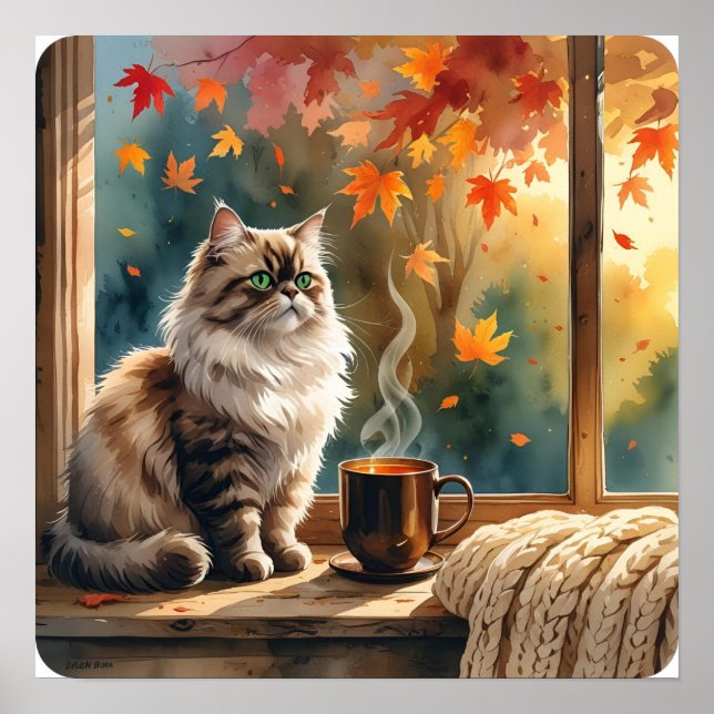 Window Watcher Cat – Autumn Daydream Print (Front)