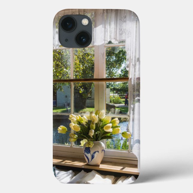 Window with lace curtain and tulips Case-Mate iPhone case (Back)